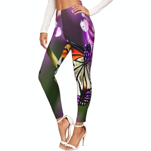 Leggings mariposa morados y ciruela elásticos y opacos de mujer