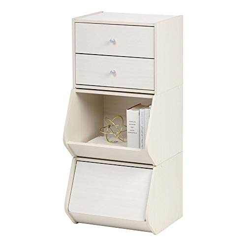 Image of IRIS USA 2-Drawer Modular Wood Stacking Storage Box, for Office Closet and Nightstand, Easy Assembly, Stacking Storage Boxes, White