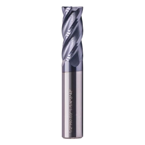 Image of 1 /2 inch 4 Flute Solid Carbide End Mill - .030 inch Corner Radius, AlTiN Coated | 35 Helix, 1 /2 inch Cutting Dia, 1 /2 inch Shank Dia, 1-1 /4 inch LOC, 3 inch OAL for Milling Alloy Steel, Cast Iron, Copper