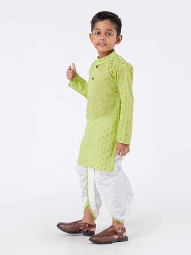 Image of Boys Dhoti Kurta Set for Kids - Cotton Kurta and Elastic Waist Dhoti - Traditional Dress