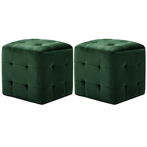 vidaXL 2X Pouf a Cubo Imbottiti Morbidi Eleganti Robusti Arredo Casa Poggiapiedi Sgabello Ottomana Verde in Velluto Telaio in Legno