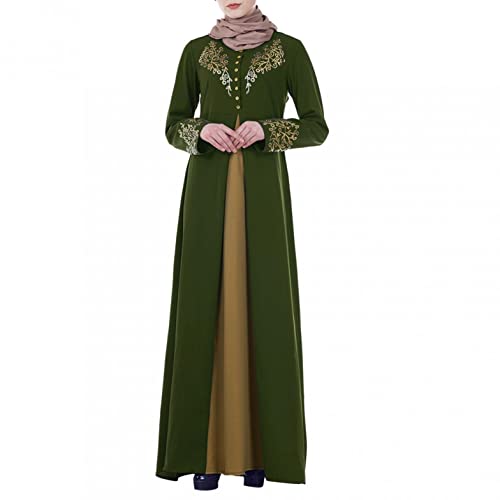 Aniwood Dresses for Women, Long Sleeve Maxi Dress Muslim Abaya Robe Plain Simple Modern Islamic Arabic Style Casual Dress Green