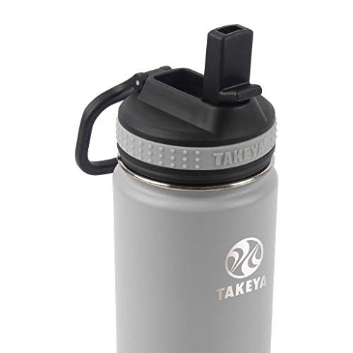 Image of Takeya Actives Kids Water Bottle 16 oz Stainless Steel Double Wall Insulation BPA-Free Leakproof Straw Lid Easy Carry Handle Reusable Ideal for Boys and Girls, School, Sports - Platinum / Onyx