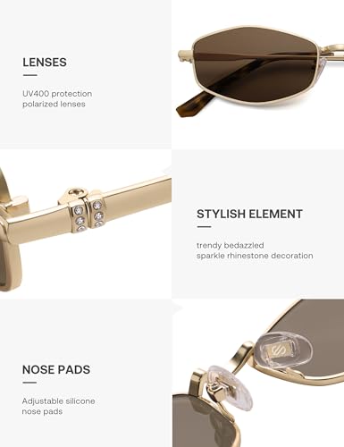 SOJOS Trendy Hexagonal Polarized Sunglasses for Women Men, Retro Fashion Irregular Rhombus Shades UV400 Protection SJ12594