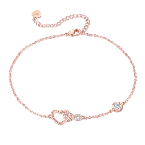 Jbniuay Bracelet de Cheville en Argent Sterling 925 - Chaîne Réglable 23 + 5 cm pour Femme - Cadeau pour Maman/Mère, 26 Centimeters, Argent Sterling (Zircon...