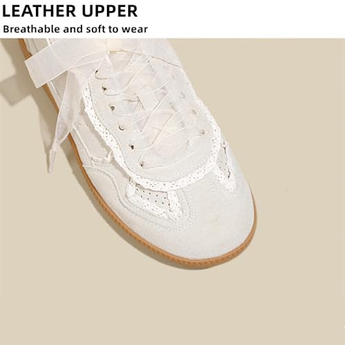 Women's Lace Casual Sneakers Elegant Ribbon Lace Up Fashion Ballet PU Leather Sneakers Trendy Casual Walking Shoes for Women3