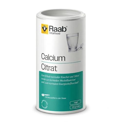Raab Calciumcitrat Pulver (160 g) - Organische Form ohne Zusätze - Unterstützung von Knochen Muskeln & Energiestoffwechsel - Mit Messlöffel - Qualität aus Deutschland