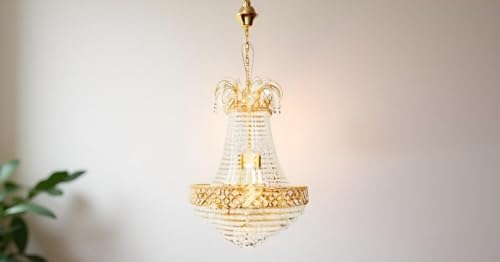 Image of DREAMY DESIGNS Round Shape 300MM Golden Color S4 Diamond Cut White Crystal Standard Celling Pendant Lamp with 4 E14 Bulb Inluded Gold Light Chandelier for Bedroom (30 * 70 CM)