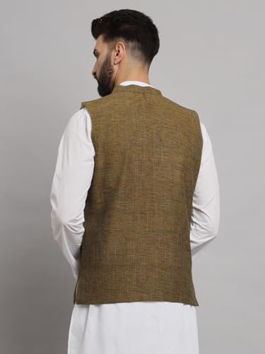 Image of LATEST CHIKAN Men's Traditional Cotton Solid Nehru Jacket /Waistcoat