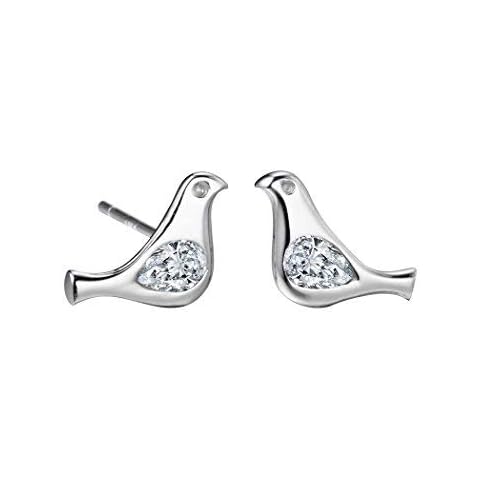 QIAMNI 925 Sterling Silver Pigeon Bird Stud Earrings For Women With Clear White Crystal Piercing Anti-allergy Casual Bijoux Cover