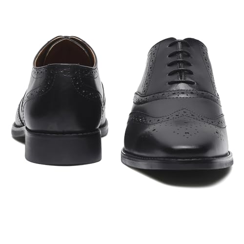 Image of LOUIS STITCH Mens Jade Black Italian Leather Wingtip Brogue Handmade Formal Lace Up Shoe (RXBGJB) - 10 UK