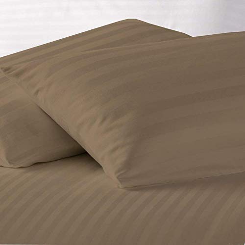 Image of Cotton Luxurious Striped 2 Piece Sateen Pillow Cover Set, King Size 20 inch x 36 inch-Brown