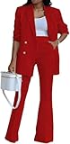 Generisch Elegante traje de negocios para mujer, pantalones de negocios, chaqueta de dos piezas, traje de moda casual, conjunto de pantalones de pierna ancha, chaqueta de traje para mujer, rojo, L