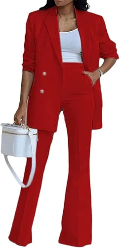 Generisch Elegante traje de negocios para mujer, pantalones de negocios, chaqueta de dos piezas, traje de moda casual, conjunto de pantalones de pierna ancha, chaqueta de traje para mujer, rojo, XXL