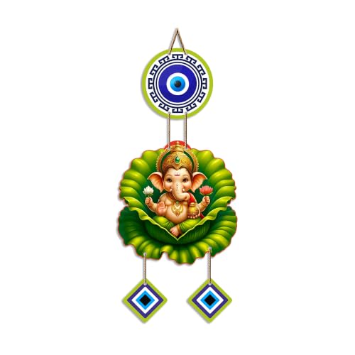 Image of Artvibes Bal Ganesh on Lotus Leaf Evil Eye Wall Hanging for Home Decor | Nazar Protection Hanging for Entrance Living Room Temple Office | Vastu Blessings Positive Energy Decorative Gift (WH 8569N)