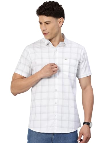 Image of Majestic Man Men's Slim Fit Premium Pure Cotton Plaid Check Half Sleeve Casual Shirt