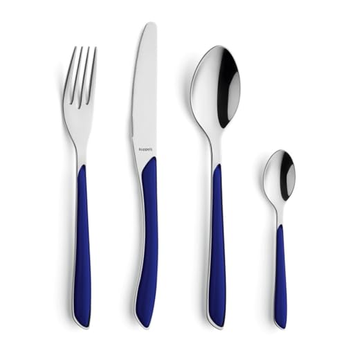 Kuppels Prisma Besteck Set für 6 Personen aus Edelstahl poliert | Besteckset 24-teilig | Hochwertige Kunststoff-Griffschalen in Indigoblau | Rostfrei...