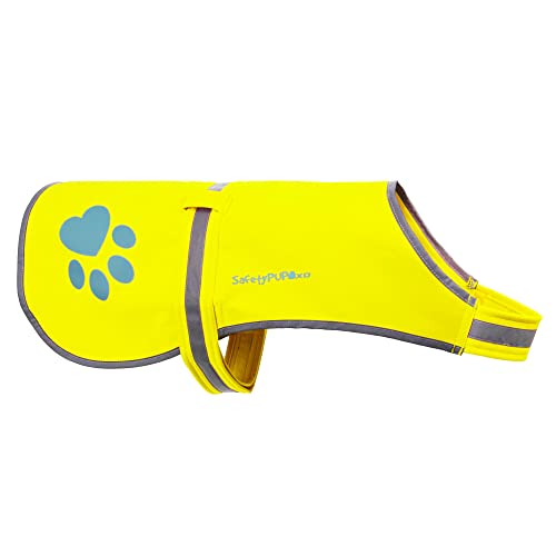 SafetyPUP XD Soft-Shell Waterproof Dog Vest. Hi Visibility, Reflective Jacket with Light Fleece Lining. Ideal in Cooler Climates. Fluorescent Hi Vis Safety Vest to Protect Your PUP (X-Small)