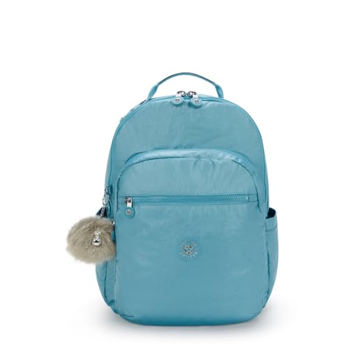 Kipling Mochila para laptop Seoul Go grande metálica de 15 polegadas, Aqua Tides Metallic, Medium, Casual