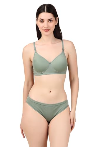 Image of Women's Cotton Lace Lingerie Set | Padded Wire-Free Comfort Bra & Panty Combo | Everyday Essentials in Nude