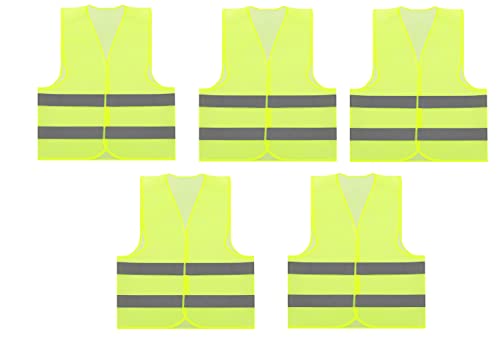 notlok Safety Work Gilet de Sécurité Jaune, Reflechissant pour Voiture, Velo, Vêtements de Travail, Équipement de Véhicule, CE, en ISO 20471, x5 Pièces Cover