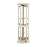 Corner Glass Cabinet Lighted Curio Cabinet Corner Display Case for Living Room, Curio Cabinet, Antique Collection, Wine,Bar Glass Storage Light Included (Antique White)