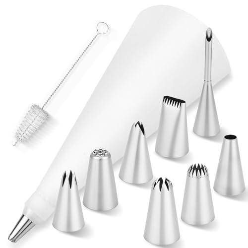 Gaethra Premium Spritzbeutel Set 11-Teiliges, Spritzbeutel Mit Tüllen, inkl. Edelstahl-Tüllen & Adapter, wiederverwendbarer Sahne Spritzbeutesl zum Dekorieren von Torten & Gebäck, Spülmaschinenfest