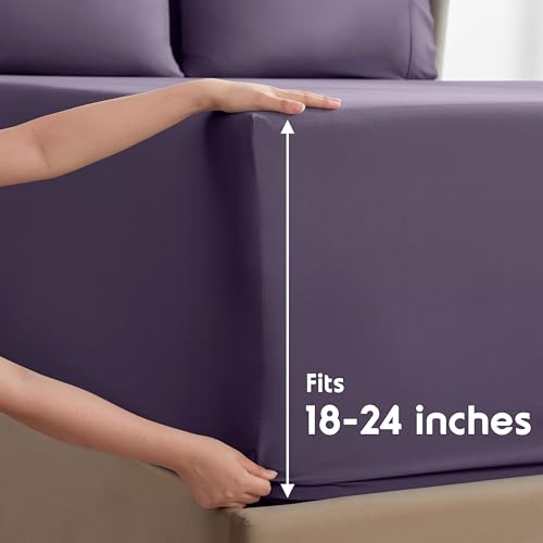Image of Nestl Extra Deep Twin XL Sheet Set - 4 Piece Breathable & Cooling Sheets - Hotel Luxury Bedding Set w /18-24 Inch Deep Pockets - Easy & Secure Fit - Super Soft, Wrinkle Free & Comfy - Purple