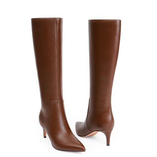 Image of QIY Kitten Heel Knee High Boots for Women Fall Tall Boots | Stylish Pointed Toe, Low Heel For All-Day Comfort, Zipper For Easy On & Off, Ideal For Fall & Winter
