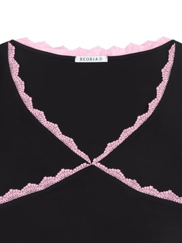 REORIA Sexy Lace Long Sleeve Shirts for Women V Neck Slim Fitted Y2K Trendy Fall Going Out Tops Clothing 6