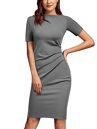 AISIZE Women's Retro Half Collar Ruched Business Work Pencil Dress