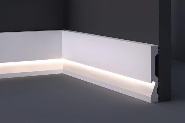Velette per led - Asta 2 metri lineari Battiscopa in Polimeri per Led 2000x100x18 mm - Veletta Led Soffitto - Zoccolo da cucina resistente agli urti (2 Pezzi da 1000x100x18 mm)