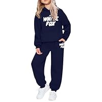 Kids Tracksuit Full Set 2 Piece Boys Girls Oversized Outfit Long Sleeve Hoodie Sweatshirts and Loose Sweatpants Bottom Jogging Pants Back to School Activewear (Navy, 13-14 Years)