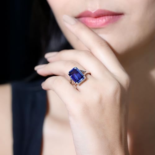 Lab Grown Blue Sapphire 10X14mm Emerald Cut Engagement Ring, AAAA Quality, Certified Sapphire Ring - With Jewelry Box3