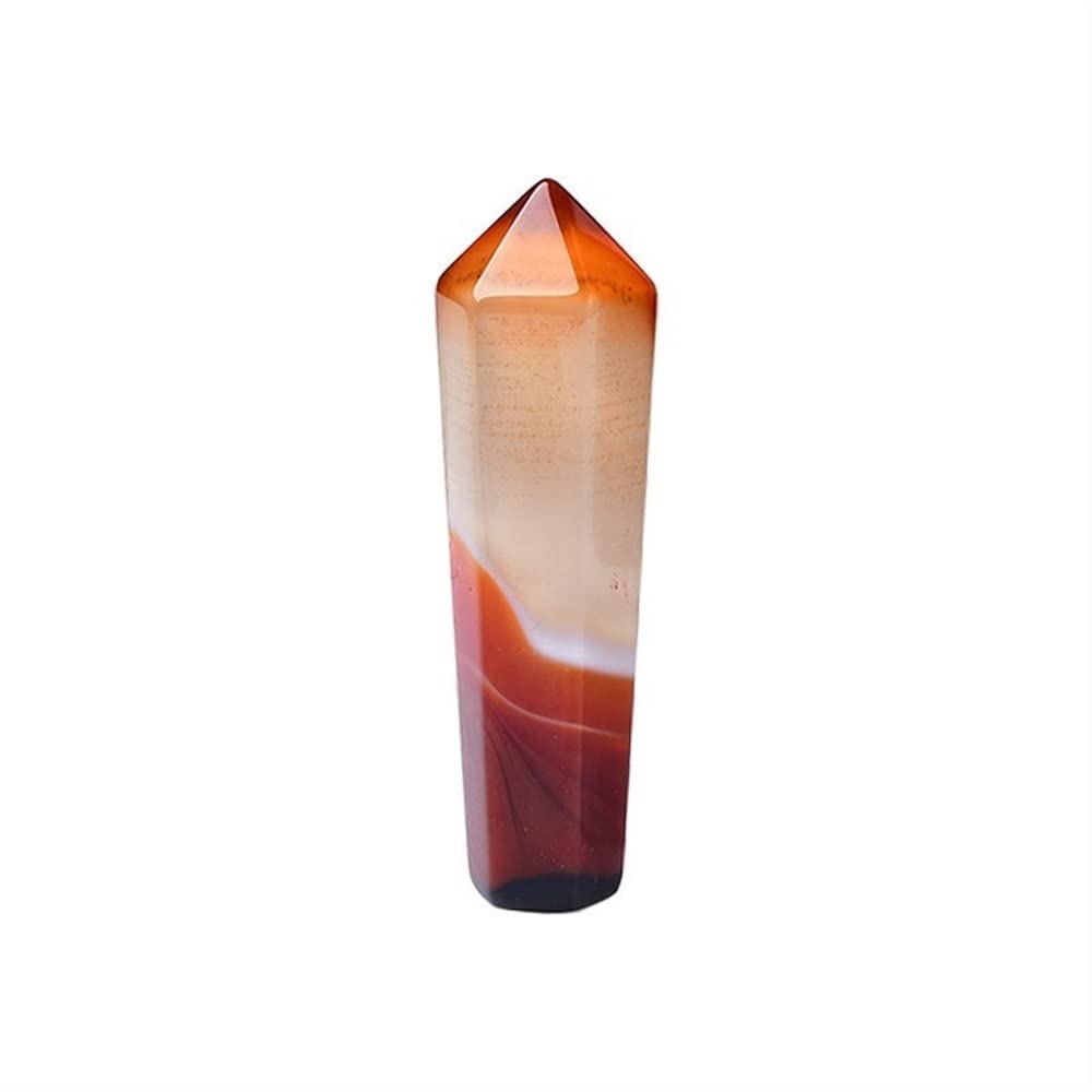 RVBLRDSE 1PC Carnelian Hexagonal Column Sardonyx Crystal Point Red Agate Tower Home Decoration Ornaments Gemstone Stone