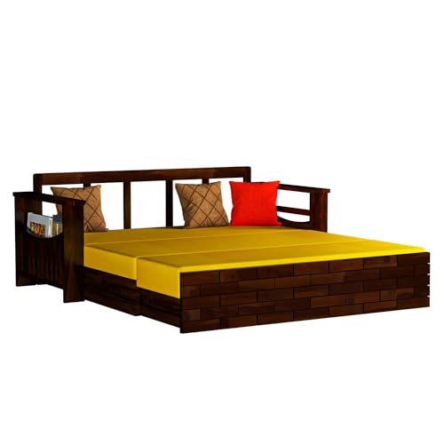 Image of Mamta Furniture Solid Wood Foster 3 Seater Sofa Cum Bed with 40 Density Cushions for Living Room, Three Seater Queen Size Sofa Bed for Home, Sofa Com Bed, Sheesham Wood Brown Finish