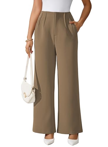 Pink Queen Women's Pleated Dress Pants Elastic High Waist Straight Leg Office Slacks Pull On Business Casual Trousers Pants2