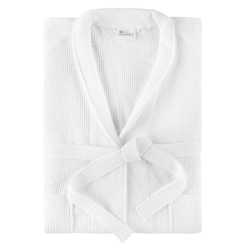 Image of Whisper Organics 100% Organic Cotton Robe - GOTS and Fairtrade Certified Luxury 275GSM Skin-Friendly Waffle Bathrobe