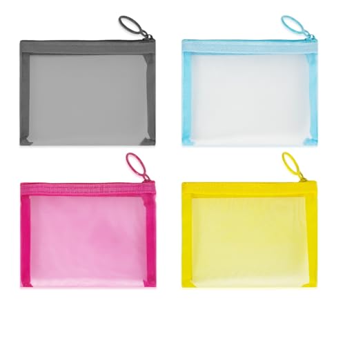Mini Mesh Pouches(4 Pack), Small Mesh Bags with Zipper Nylon Makeup Pouches Bag Cosmetic Pouch Travel Purse Organizer Insert Diaper Inside Bag Organizers Home Organizing Size See Through Cute Colors
