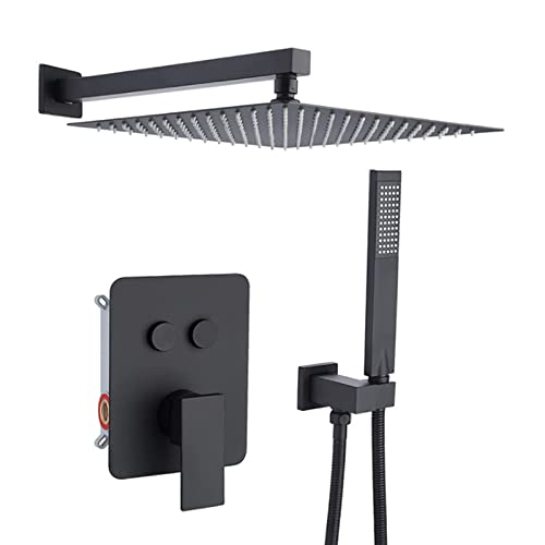 Grifo Mezclador de baño, Mezclador de Ducha Oculto, Cabezal de Ducha Cuadrado y Manguera, Kit Mezclador de Ducha de Pared (10 Pulgadas)