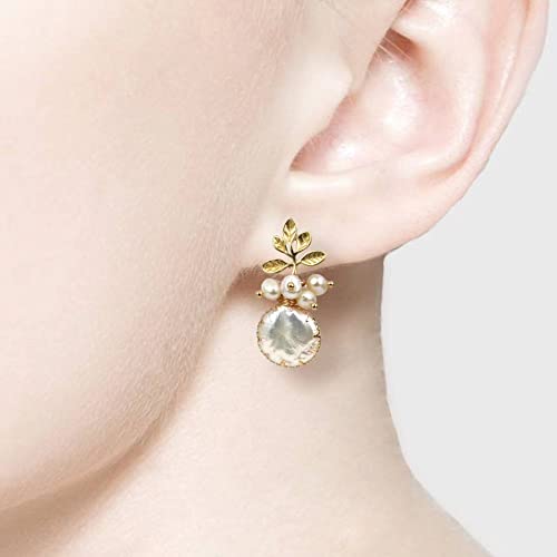 Pearl Earrings with 18k Gold Life Tree, 925 Sterling Needle & Baroque Pearl Drop Earrings for Women2