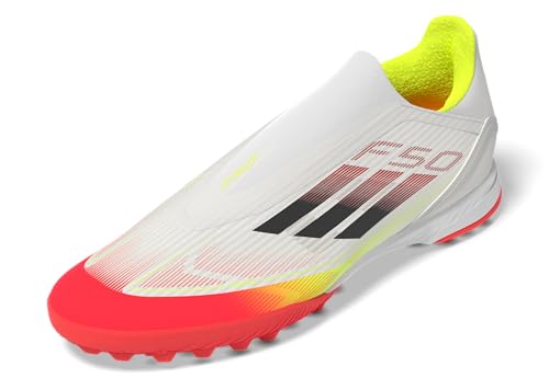 adidas Unisex F50 League Laceless Turf Sneaker, White/Black/Solar Yellow, 12 US Men
