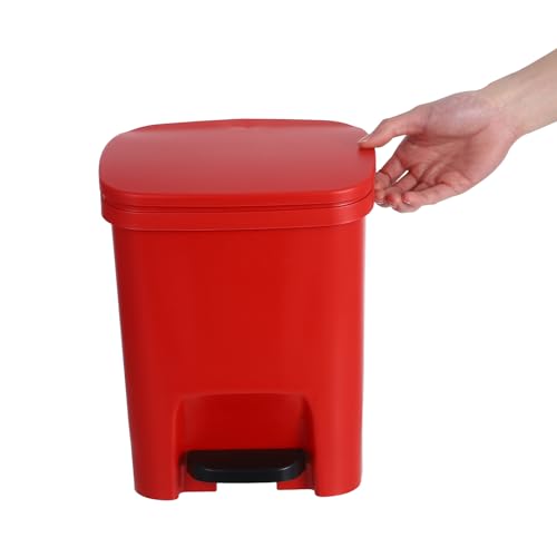 Caneca de basura roja con pedal y tapa para cocina 10L miniatura 4