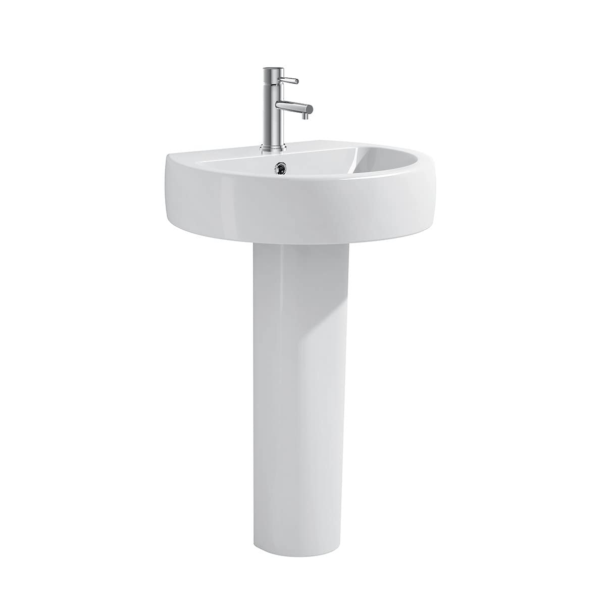 Nrg White Bathroom Cloakroom Wash Basin 560Mm With Full Pedestal & Single Tap Hole Sink