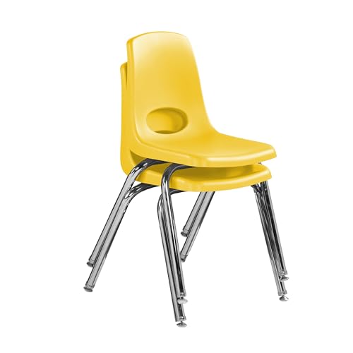 Image of FDP 16 inch School Stack Chair,Stacking Student Seat with Chromed Steel Legs and Swivel Glides for Classroom, Homeschool or Office - Yellow (2-Pack), 13049-YE