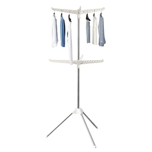 三脚乾燥ラック - 3つの回転可能なアーム三脚衣類エアラー | 衣類ハンガースタンド、床アイロンラック、スチーマーハンガースタンド、ステンレススチール伸縮式ランドリー乾燥ラック、家庭用屋内使用