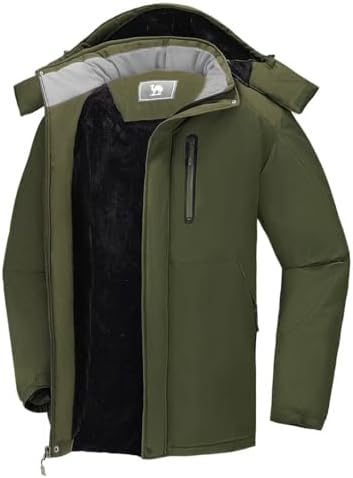 CAMEL CROWN Men's Winter Coats Waterproof Ski Jacket Snowboard Fleece Lining with Hood Parka Rain Jacket