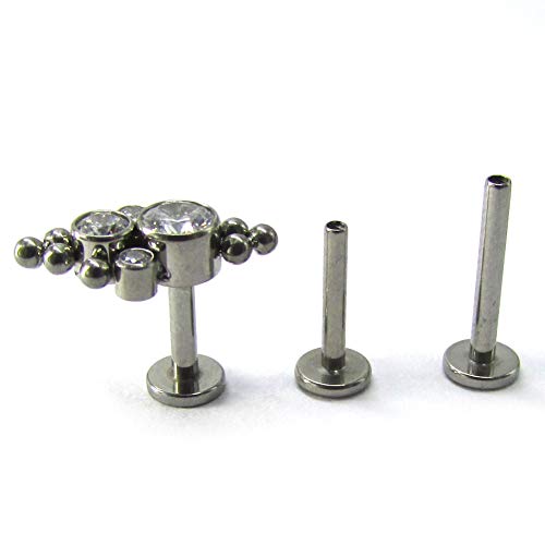 NewkeepsR 16G G23 Titanium Internally Threaded Cubic Zirconia Lozenge Bezel Cluster Gem Top Cartilage Labret Stud - Thumbnail 3