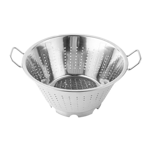 Restaurantware Met Lux 17 Inch x 14 Inch x 8.5 Inch Colander 1 European Style Kitchen Colander - With Handles Raised Base Silver Stainless Steel Pasta Strainer For Pasta Produce And Vegetables