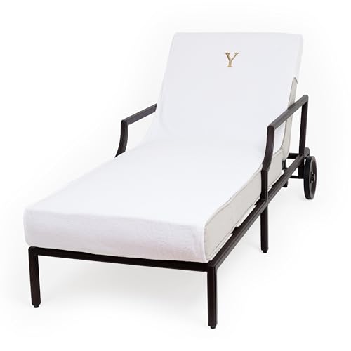 Linum Home Authentic Turkish Cotton Gold Monogrammed Towel Cover for Standard Size Chaise Lounge Chair Y